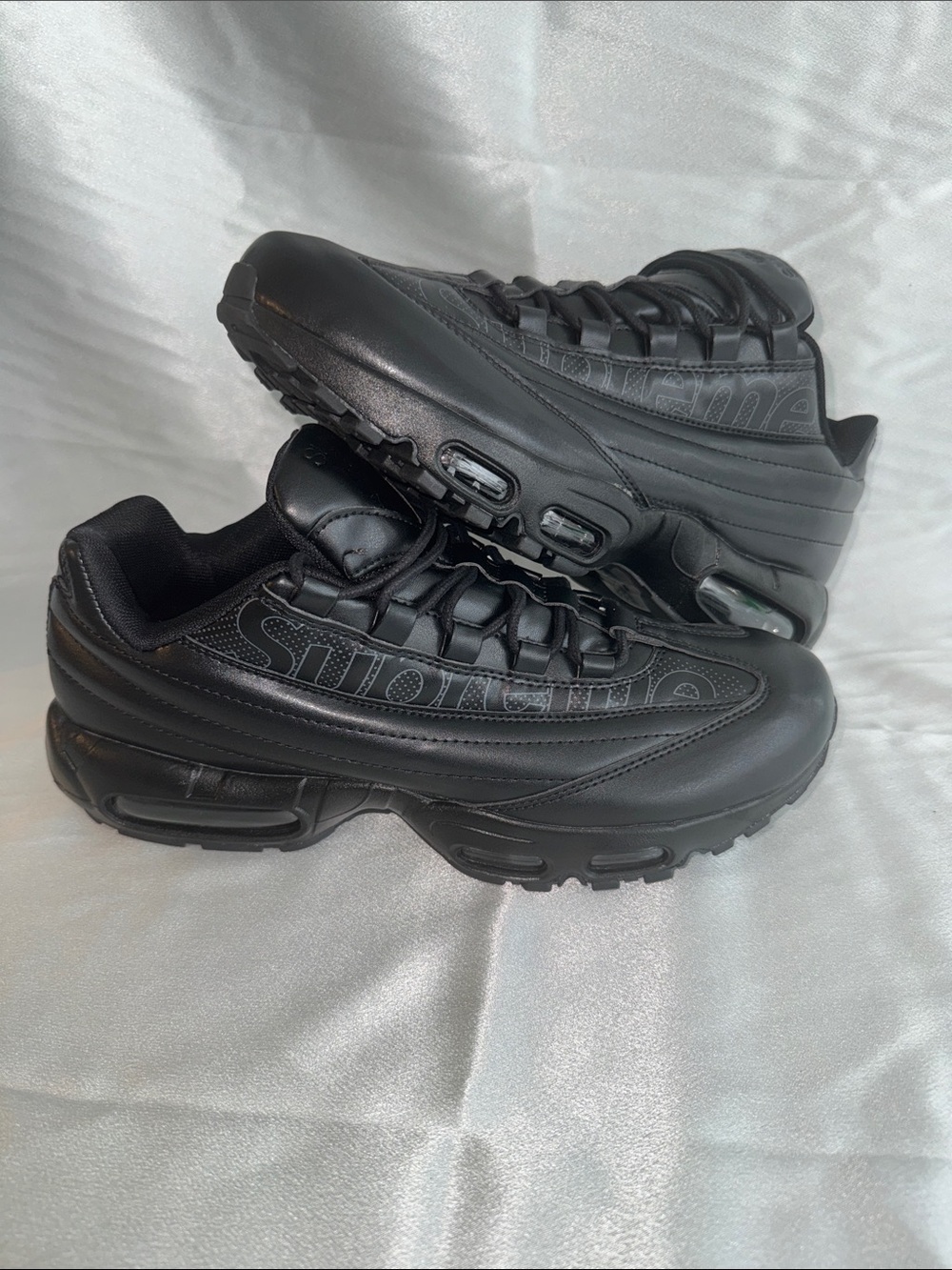 New! Nike x Supreme Air Max 95 Lux in the "Triple Black" colorway.